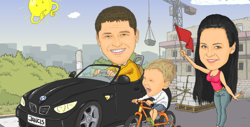 Карикатура с фоном для 3 человек Вся Латвия #1