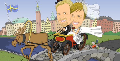 Karikatūra 2 personām ar fonu Visa Latvija #3